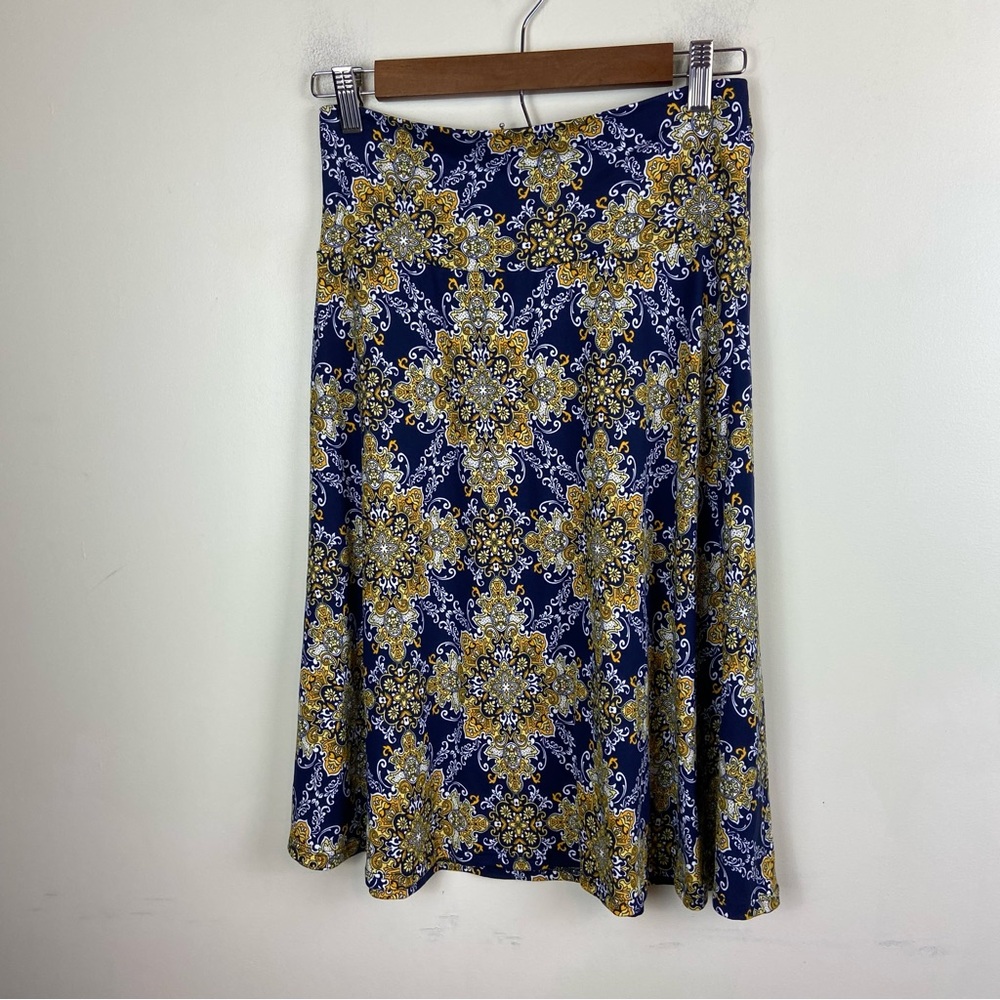Stitch Fix Colette Navy Blue Yellow Paisley Soft Skirt Size Small NWT Casual‎